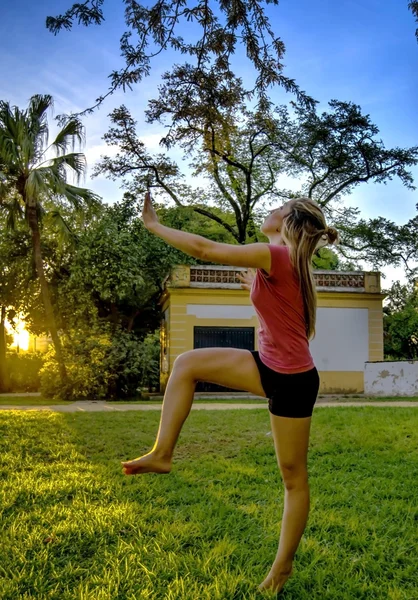 Prachtige ballerina doen oefeningen voor buitenshuis dansen — Stockfoto