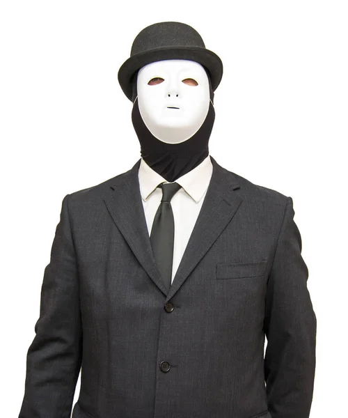 Businessman with a white mask and a hat — Stock Photo, Image