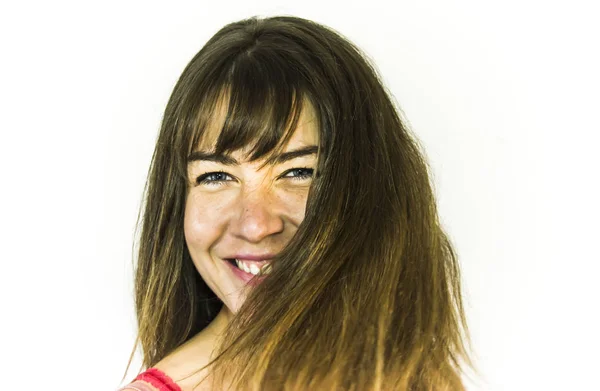 Portrait of Beautiful Happy Woman Shaking Her Hair — Stock Photo, Image