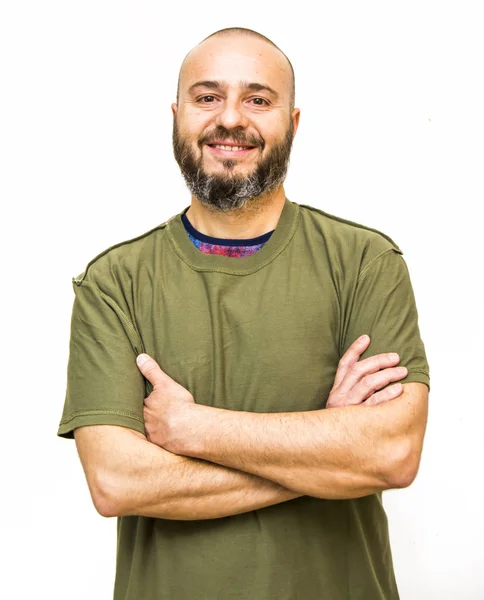 Handsome, bald man with beard on white background Stock Image
