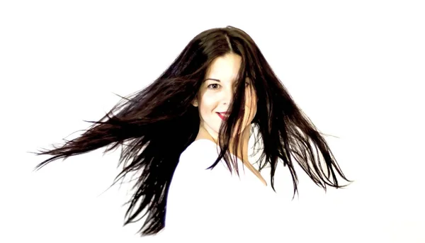 Rázza a haját a gyönyörű fiatal nő portréja — Stock Fotó