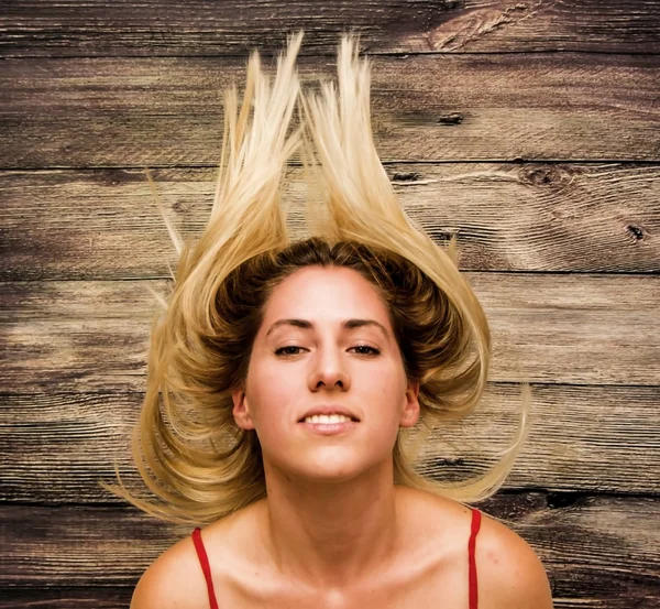 Portrait of Beautiful Young Woman Shaking Her Hair — Stock Photo, Image