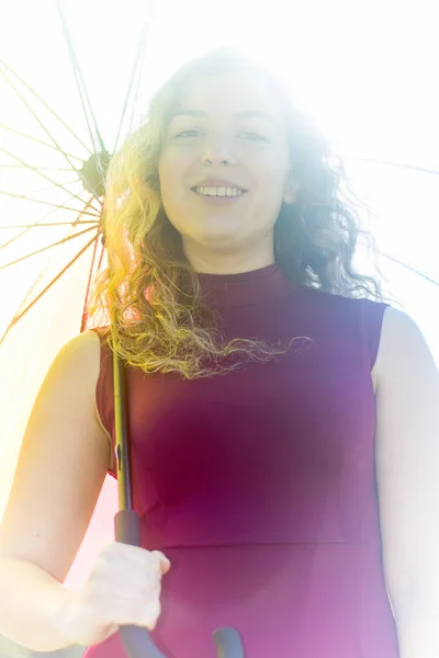 Beautiful Woman Umbrella Backlight Sunny Day — Stock Photo, Image