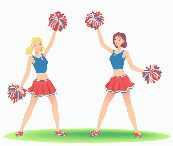 Cheerleading Dance. Ragazze applausi con pon pon — Vettoriale Stock