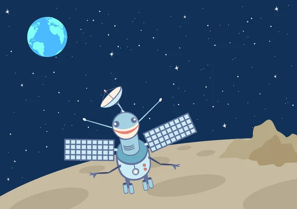 Konstgjorda satellit-droid på månen. — Stock vektor