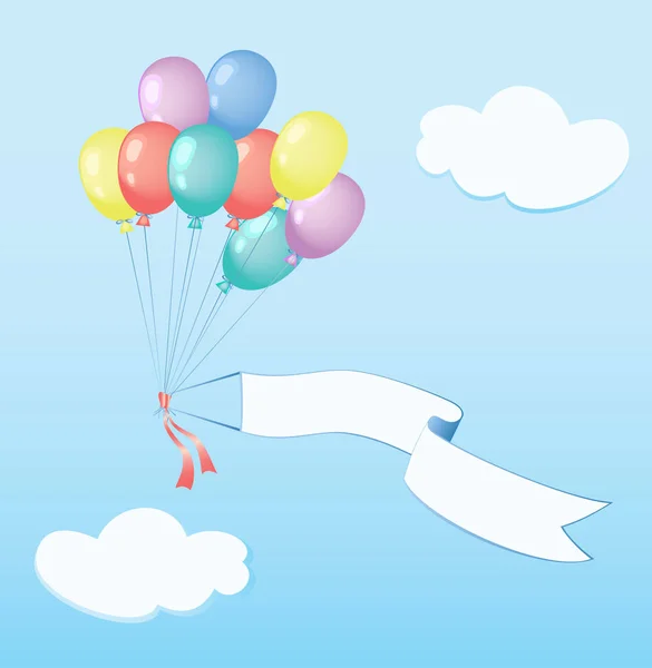 Ballons à air vole avec bannière . — Image vectorielle