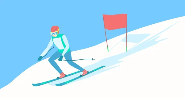 Alpine skiër op de skipiste. — Stockvector