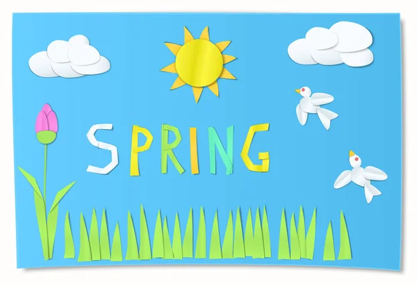 Kids cut paper art for spring. — Stock Vector