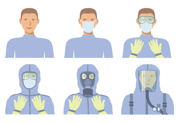 Personal protective equipment against biochemical threats. Different levels of protection. — 스톡 벡터