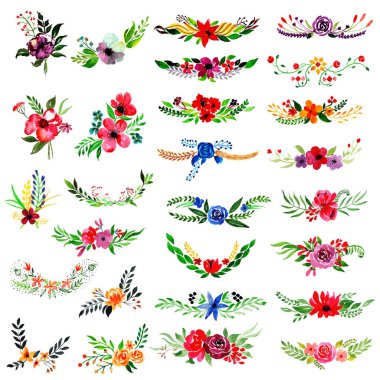 Suluboya Bahar Çiçeği ve Yaprak Elementleri Koleksiyonu