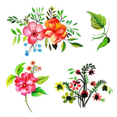 Suluboya Bahar Çiçeği ve Yaprak Elementleri Koleksiyonu