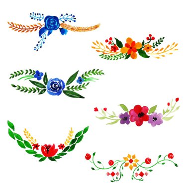 Suluboya Bahar Çiçeği ve Yaprak Elementleri Koleksiyonu