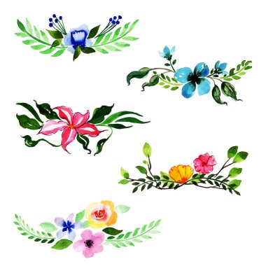 Suluboya Bahar Çiçeği ve Yaprak Elementleri Koleksiyonu