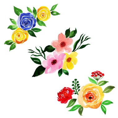 Suluboya Bahar Çiçeği ve Yaprak Elementleri Koleksiyonu
