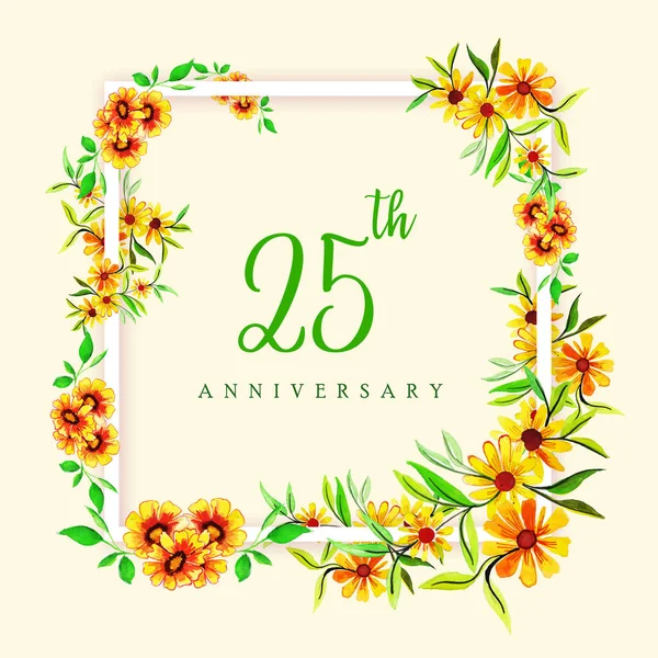 Acuarela Floral Feliz Aniversario Marco Fondo — Archivo Imágenes Vectoriales