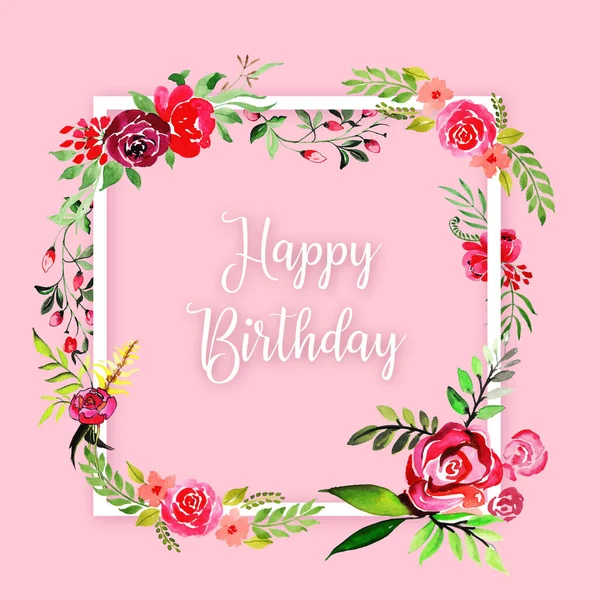 Aquarell Floral Happy Birthday Frame Hintergrund — Stockvektor