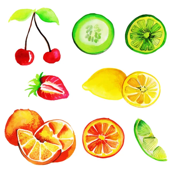 Akvarell Summner Frukt Collection — Stock vektor