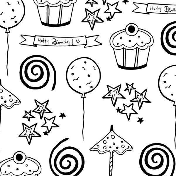 Black and White Lineart Birthday Pattern