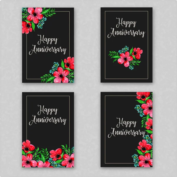 Coleção Cartões Aniversário Floral Aquarela — Vetor de Stock