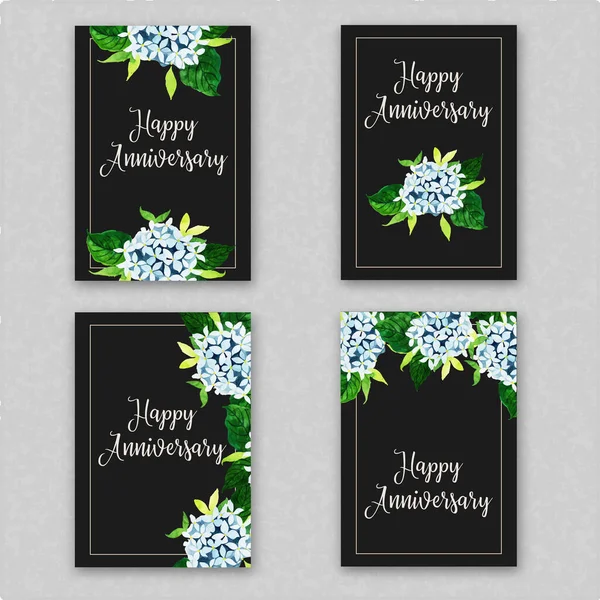 Watercolor Floral Anniversary Cards Collection — Stock Vector