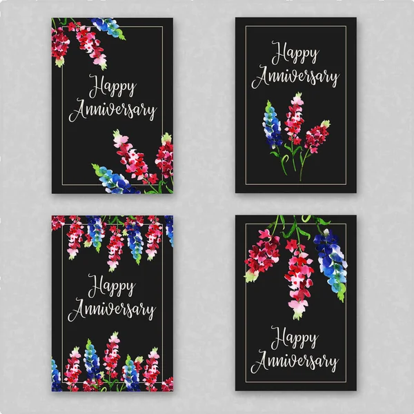 Coleção Cartões Aniversário Floral Aquarela — Vetor de Stock