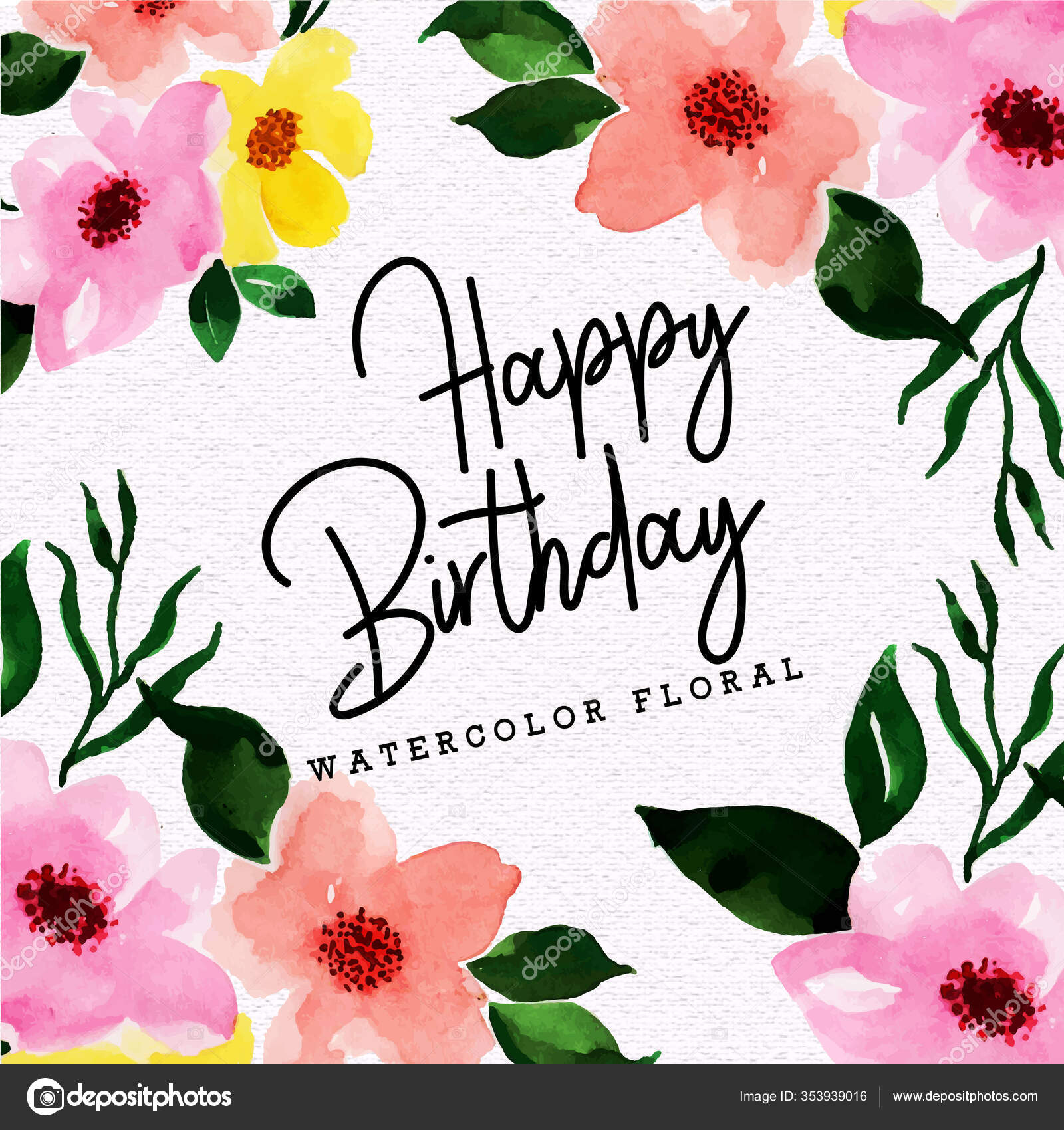 Watercolor Floral Happy Birthday Background Stock Vector Image by ...