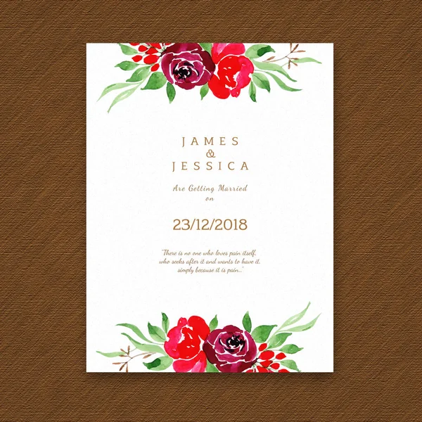 Watercolor Floral Casamento Convite Cartão — Vetor de Stock