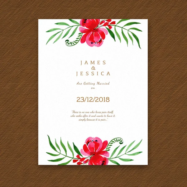 Watercolor Floral Casamento Convite Cartão — Vetor de Stock