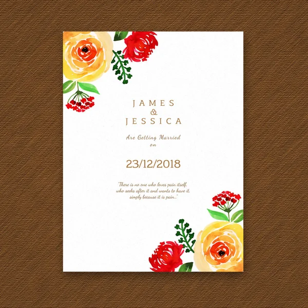 Watercolor Floral Casamento Convite Cartão — Vetor de Stock