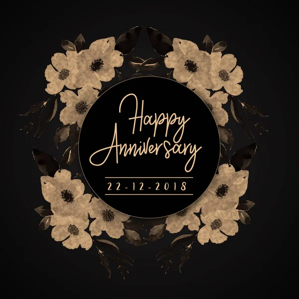 Acuarela Vintage Floral Happy Anniversary Invitation Card — Archivo Imágenes Vectoriales