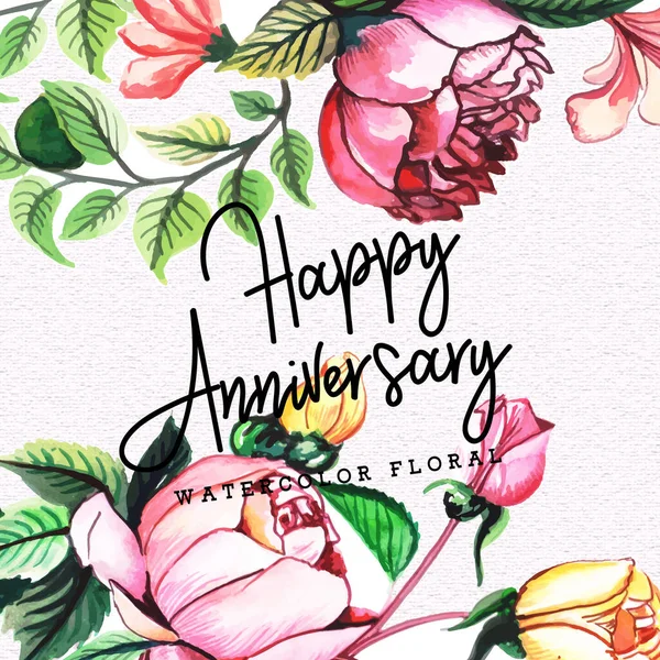 Aquarell Floral Happy Anniversary Hintergrund — Stockvektor