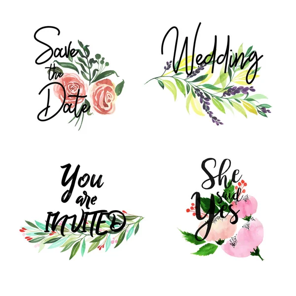 Aquarela Floral Casamento Logos Coleção — Vetor de Stock