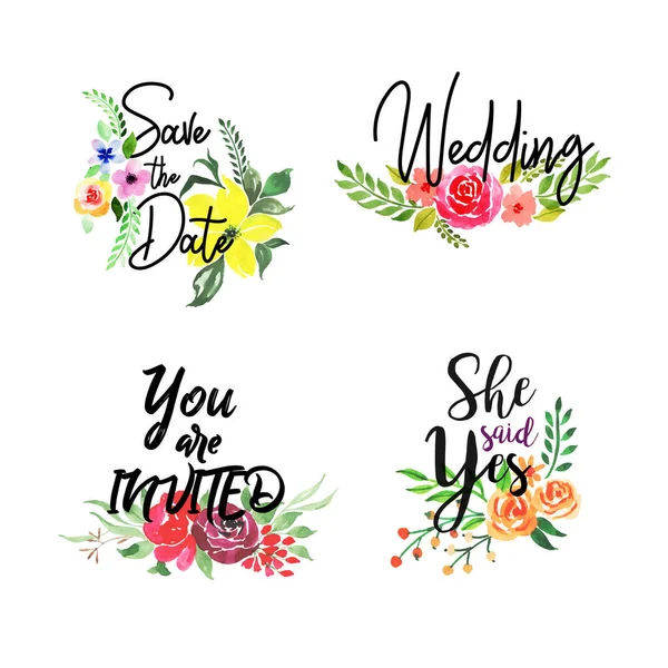 Aquarela Floral Casamento Logos Coleção — Vetor de Stock