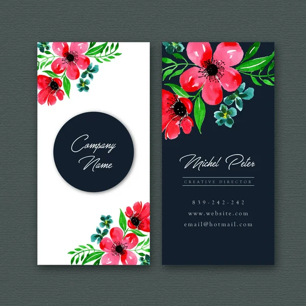 Watercolor Floral Visiting Card Template — Stock Vector