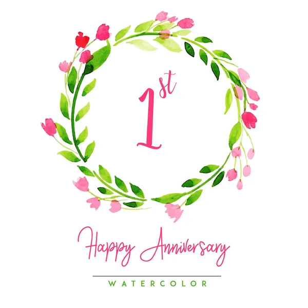 Akvarel Květinové Happy Anniversary Věnec Pozadí — Stockový vektor