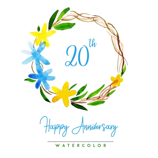 Akvarel Květinové Happy Anniversary Věnec Pozadí — Stockový vektor