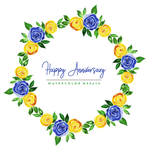 Watercolor Floral Happy Anniversary Wreath Background — Stock Vector