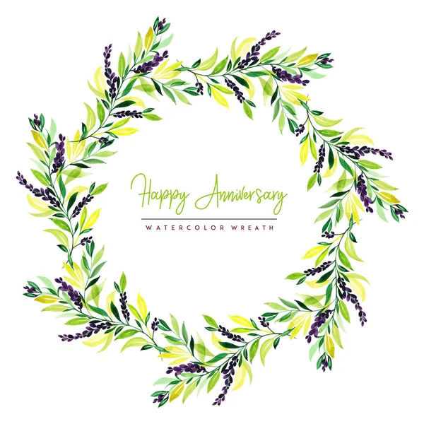 Aquarell Floral Happy Anniversary Kranz Hintergrund — Stockvektor