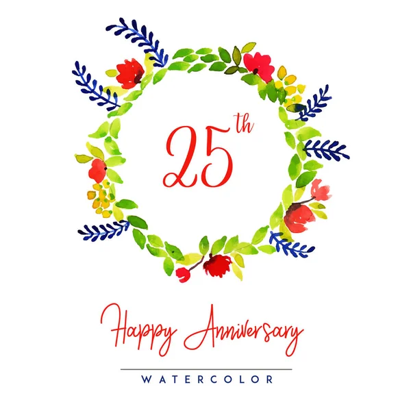 Aquarell Floral Happy Anniversary Kranz Hintergrund — Stockvektor