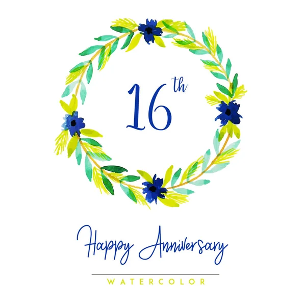 Aquarell Floral Happy Anniversary Kranz Hintergrund — Stockvektor