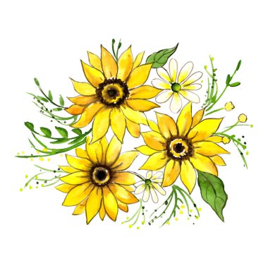 Beyaz arkaplanda izole edilmiş suluboya çiçekleri