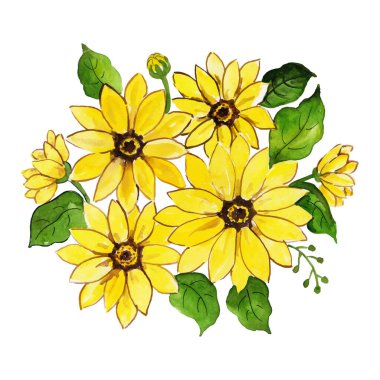 Beyaz arkaplanda izole edilmiş suluboya çiçekleri