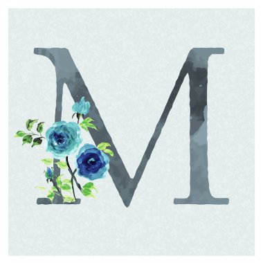 M Harfi Mavi Temalı Çiçek Arkaplanı