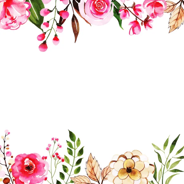 誕生日 結婚式などのお祝いのための水彩花のフレーム多目的背景 — ストックベクタ