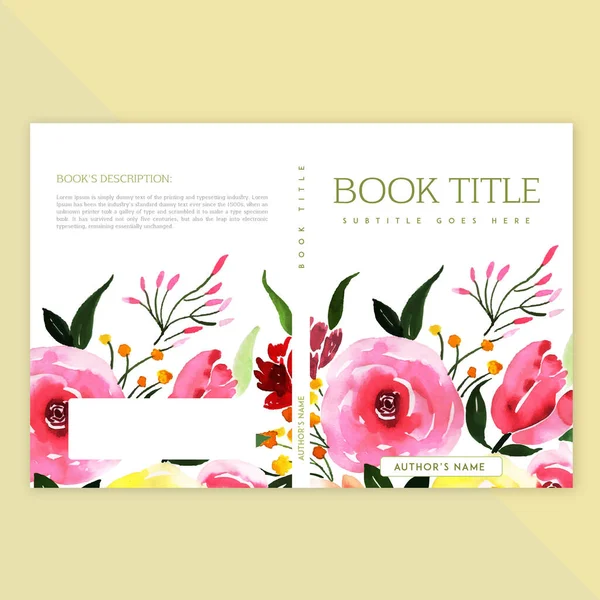 Boka Omslag Design Med Akvarell Blommor Och Blad — Stock vektor
