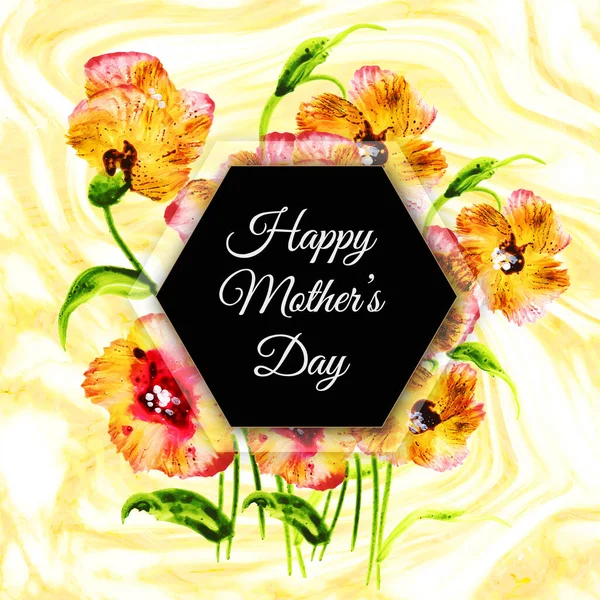 Happy Mother Day Hintergrund Mit Floral Und Marmor Textur — Stockvektor