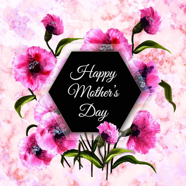Happy Mother Day Hintergrund Mit Floral Und Marmor Textur — Stockvektor