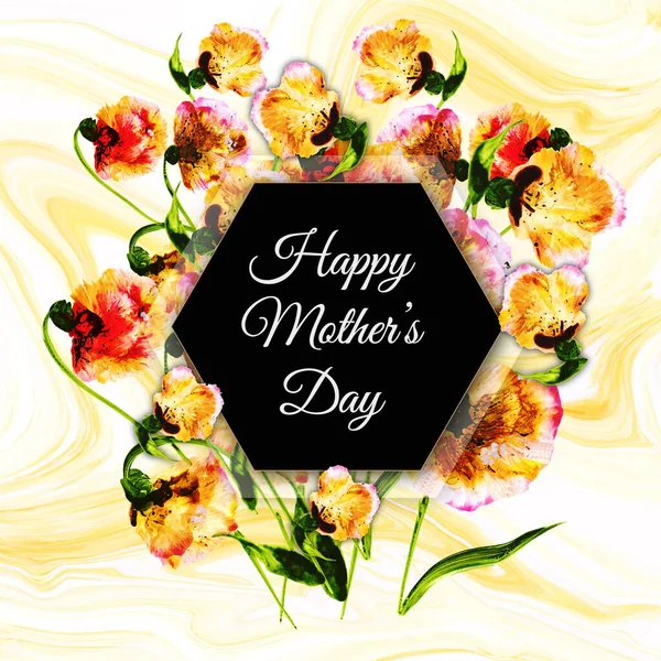 Happy Mother Day Hintergrund Mit Floral Und Marmor Textur — Stockvektor