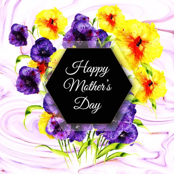 母亲节快乐的背景与花卉和大理石般的质感 — 图库矢量图片