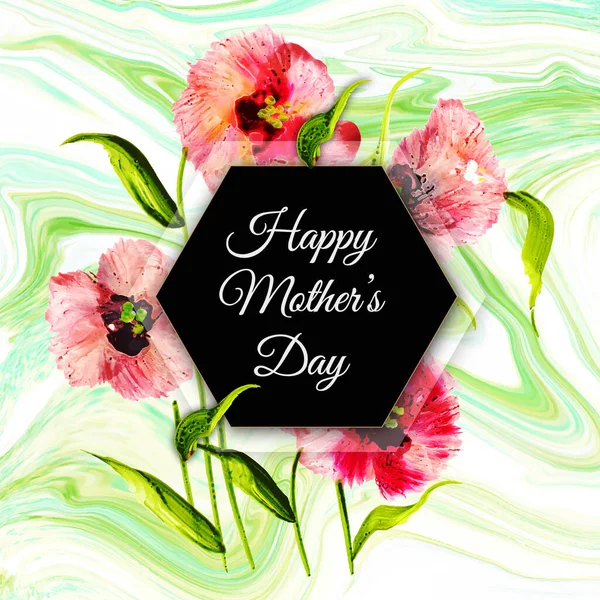 Happy Mother Day Hintergrund Mit Floral Und Marmor Textur — Stockvektor